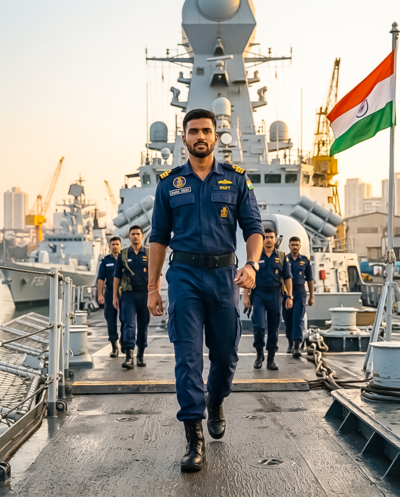 firefly gemini flash a cinematic ultra realistic portrait of a young indian navy sailor walking confidentl 936146